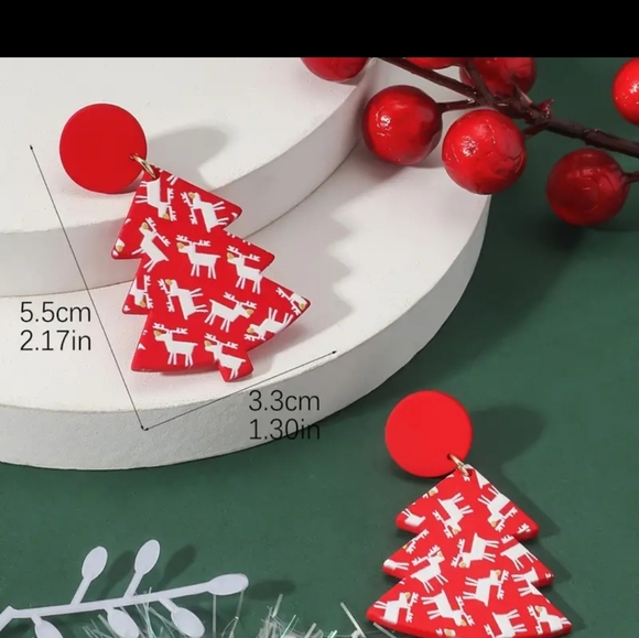 ** BRAND NEW ADORABLE REINDEER TREE EARRINGS - Picture 3 of 3